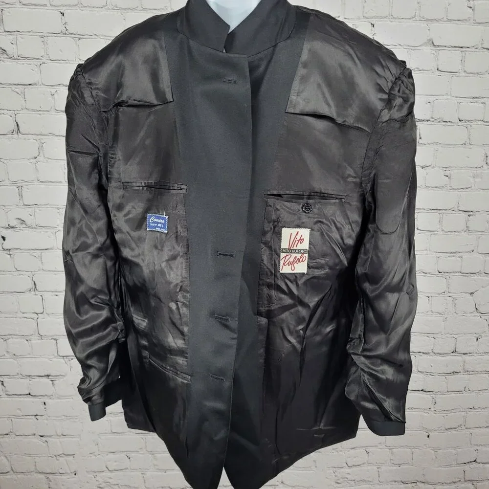 Vito Rufolo Black 100% Wool Comero Super 100's Tuxedo Suit Jacket Italy 44R